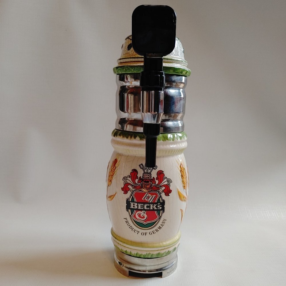 Ceramic Beer Tap Keg - White with Green Accents
